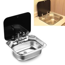 Stainless Steel Square Sink W/ Tempered Glass Lid for Boat Campervan Caravan RV