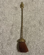 Vintage Brass Dog Head Fireplace Brush 50cm