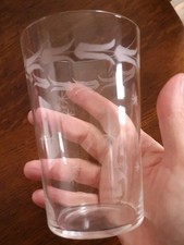 Antique Edwardian? Tumbler Glass Ornate Border Etched Stars Polished Pontil Mark