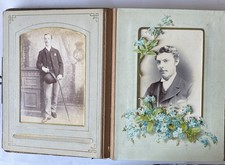Victorian Leather Bound Album Full With 32 Cabinet Photos Family & Individuals