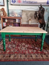 Farmhouse Scrub Top Pine Dining Table With Green Painted Legs