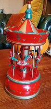 Vintage Christmas Wooden Carousel Music Box Merry-Go-Round Horse Design