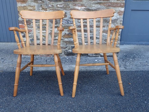 Pair pine carver armchairs - of,