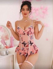 Cute Sexy Corset Cami Suspender, Thong & Stockings Set Sexy Nightwear Set