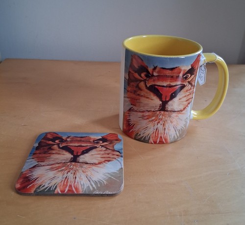 Mug and coaster set with - , tiger