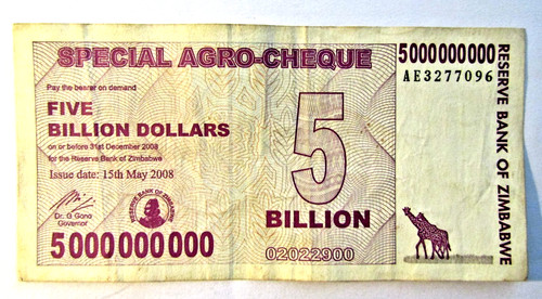 Banknote zimbabwe 5 billion - zimbabwe,,
