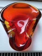 murano sommerso glass bowl Ashtray Vintage Red & Orange Colorway 60s70s Era VGC