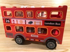 Jaques London Bus Wooden Kid's Toy Let's Play Series Complete With Wood Figures