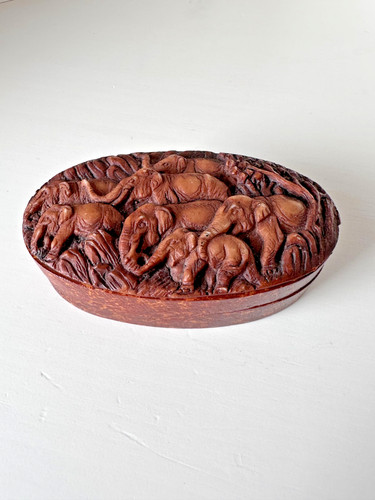 Carved wooden elephant herd - wooden,
