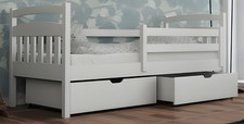 White Wooden Toddler Child Bed Single (3ft) with Storage Drawers & Safety Rail