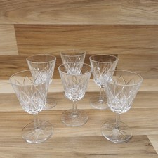 6 x Vintage Reims French Hexagonal Stem Wine Glasses  - 130mm Tall