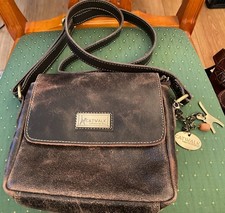 Catwalk Collection Handbags Worn Brown Leather Look Shoulder Bag