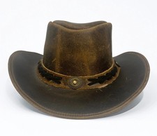 Western Cowboy Hat Classic Real Leather Australian Style Tan Crazy Horse Hat