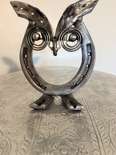 Welded metal art horseshoe owl - welded,