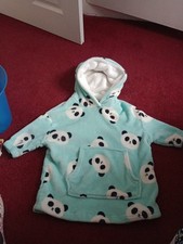 Size Small " M & S Pale blue fleece panda jumper with hood.