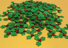 20 Green Glitter Holly with