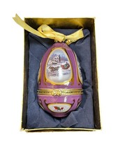 Mr Christmas With Sleigh Musical Box Purple Porcelain Egg Ornament