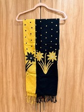 Black & Yellow Polka Dot & Floral Pure Pashmina Embroided Shawl | 24" x 78" |New