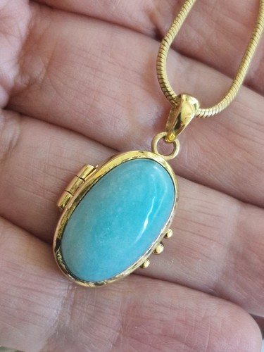 Silver blue stone locket gold - blue,