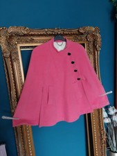 Vintage Wool Cape Pink Lined Large Statement Buttons Two Pockets M Sz 12 14