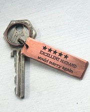 5 Star Review Funny Excellent Husband Wedding Anniversary Gift Keychain Bronze