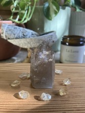 Stunning Clear Quartz Polished Tower With Silver Angel Hair  (003)