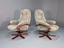 2 Vintage Danish Swivel Based Recliner Chairs Green Velour 1980s  EB10335 MSWI