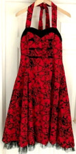 Size 14 FIT & FLARE 1950's SWING STYLE DRESS RED & BLACK NET LINING Fit & Flare