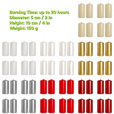 Pillar Candles, Pack of 8, Unscented, Long Burning Time, 10 x 5 cm / 4 x 2 in