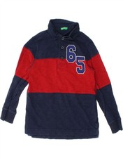 BENETTON Boys Graphic Rugby Polo Shirt 6-7 Years Small Navy Blue VP03