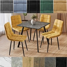 80cm Square Dining Table & 4 Pcs Velvet Chairs Set Modern Kitchen Furniture