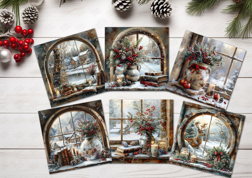 Christmas windows card - christmas,