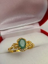 Genuine Zambia Emerald +white Topaz Ring Size N 1/2 : Silver 925/gold Plated