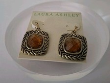 LAURA ASHLEY Gold Tone Amber Coloured Square Hook Earrings