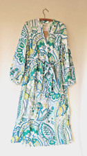 BNWT Boden Notch Neck Linen Maxi Dress Sz 12, Green Paisley Floral