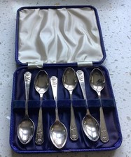 1937 Coronation George VI 6 x Silver Plated Tea Spoons Set In Original Box