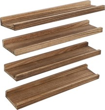60cm Solid Wooden Picture Ledge Shelf, Set of 4, Carbonized Black AUCTION