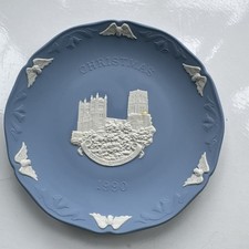 Vintage Wedgwood Blue Jasper-ware Christmas plate 1990 Durham Cathedral 