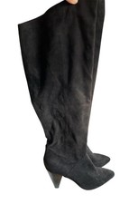River Island Black Over the Knee Suede High Heel Boots Size UK 7 Side Zip