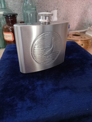 Metal flask with - with, embossed
