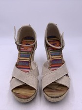 Rocket Dog Women’s Beige Rope Canvas Sandals Strap Wedge Heel Espadrille Sz 7