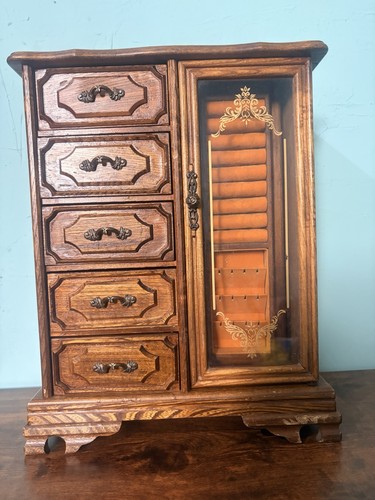 Vintage oak jewelry - oak, armoire