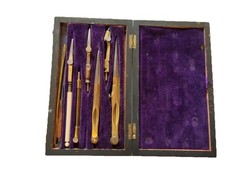 Vintage Antique Drafting Tool Set Kit with Compass and Case Box