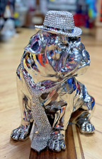 BRITISH BULLDOG SITTING WEARING HAT AND TIE BLING ex large size 30cm x30 x 18cm