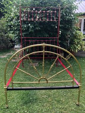 Unique Stunning Antique Victorian Half Tester Brass & Iron  4ft 6 inch Bedstead