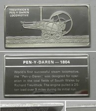 B574  1804 PEN-Y-DAREN Locomotive Franklin Mint 60g Sterling Silver Ingot