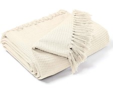 EHC Waffle Weave Cotton Sofa Throw – 127x162cm Single Chair Blanket Cover