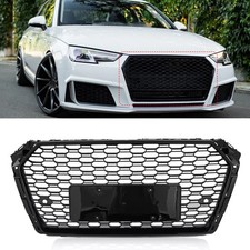 Front Radiator Grille For Audi A4 B9 S4 RS4 Style 2017-19 Gloss Black Honeycomb
