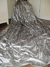 EXTRA LONG CURTAINS SILVER GREY CRUSHED VELVET WITH FAUX SILK BORDER 69" x 91"