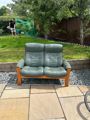 Ekornes green leather - ekornes, 2-seater